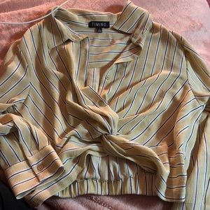 striped crop top button up